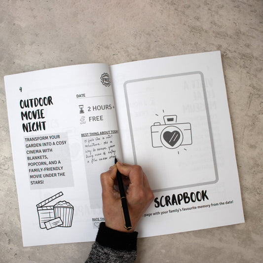 Pages inside 99 family dates to remember featuring a outdoor movie night date