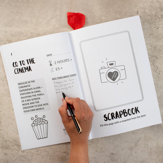 Pages of the 99 solo dates to remember guide.