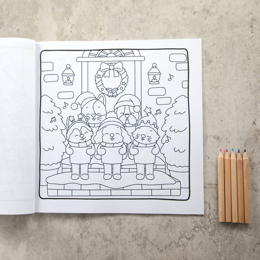 Dogs and Cats In Christmas Hats | Festive Colouring Book