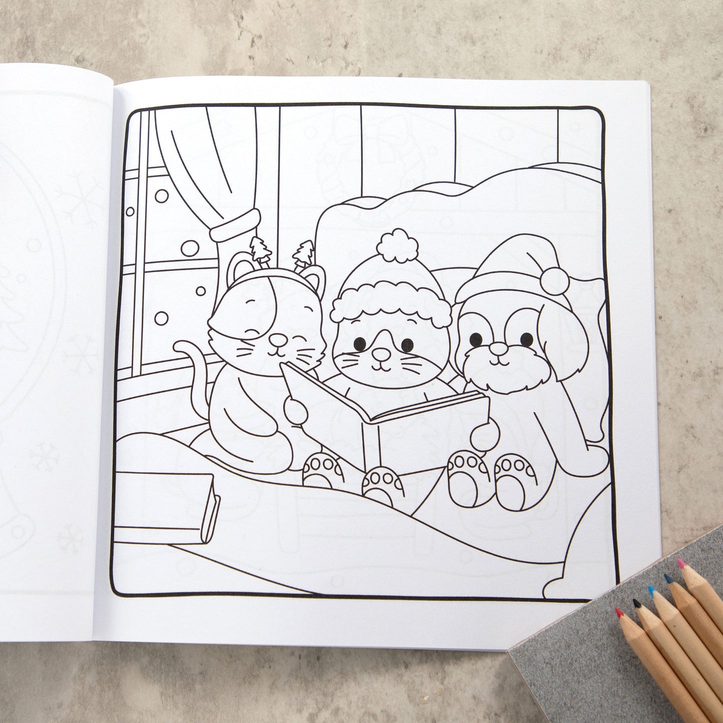 Dogs and Cats In Christmas Hats | Festive Colouring Book