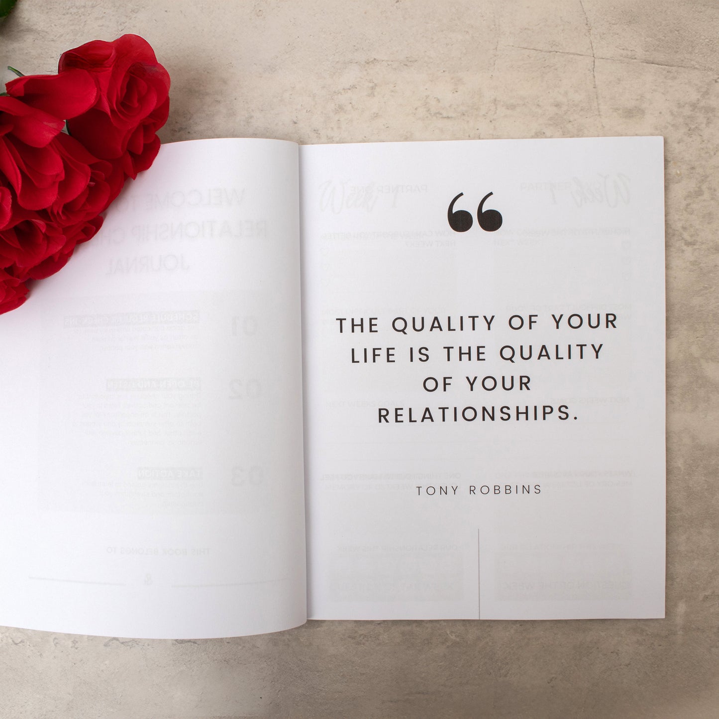 the first page of connect more, the relationship check in journal created by EMF publishing, the creators of 99 dates to remember