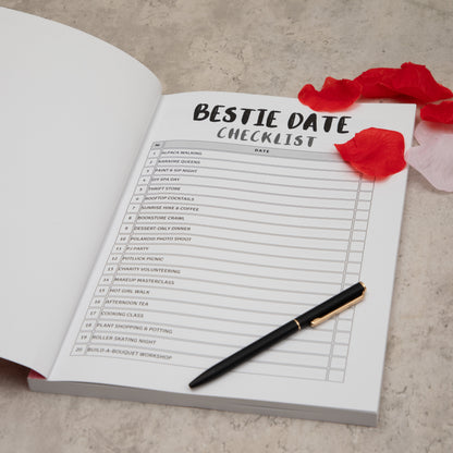 A checklist inside the 99 dates to remember bestie edition book 