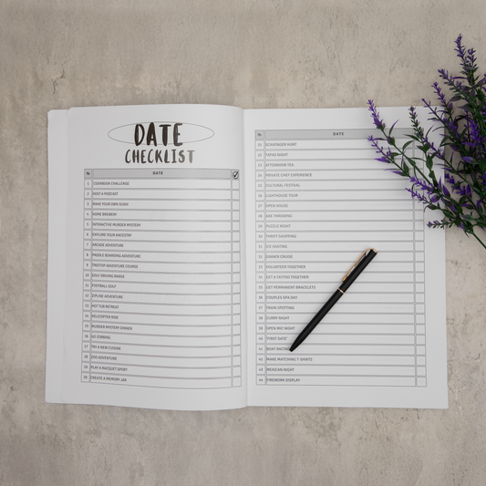 A date checklist inside the 99 dates to remember journal 