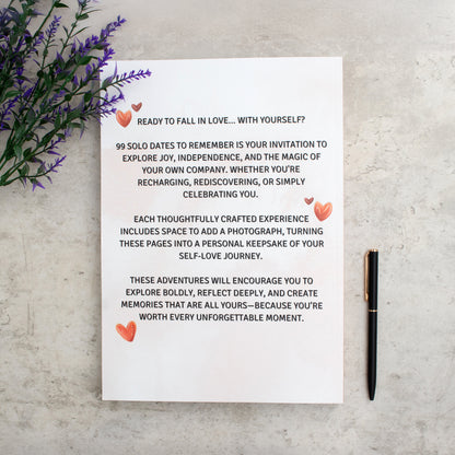 The blurb for 99 solo dates, designed to encourage you to explore joy, independence and enjoy your own company. 