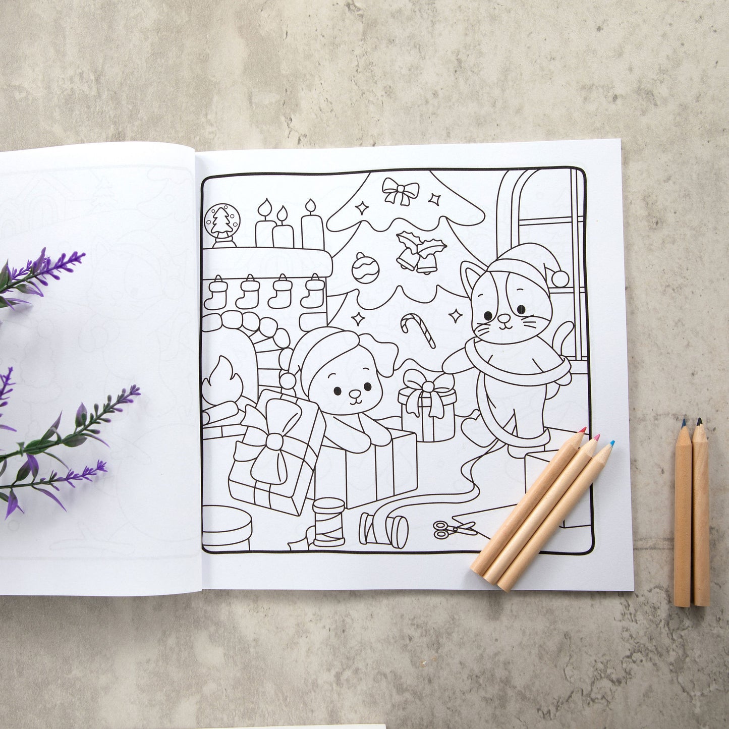 Dogs and Cats In Christmas Hats | Festive Colouring Book