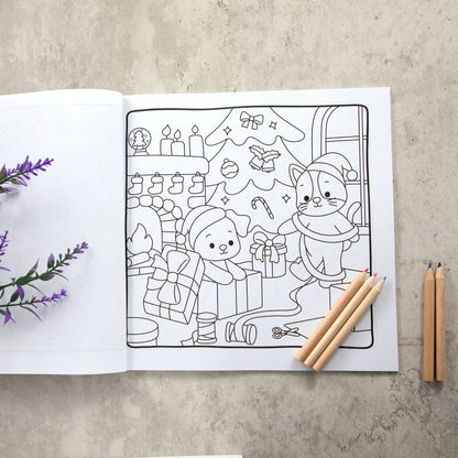 Dogs and Cats In Christmas Hats | Festive Colouring Book