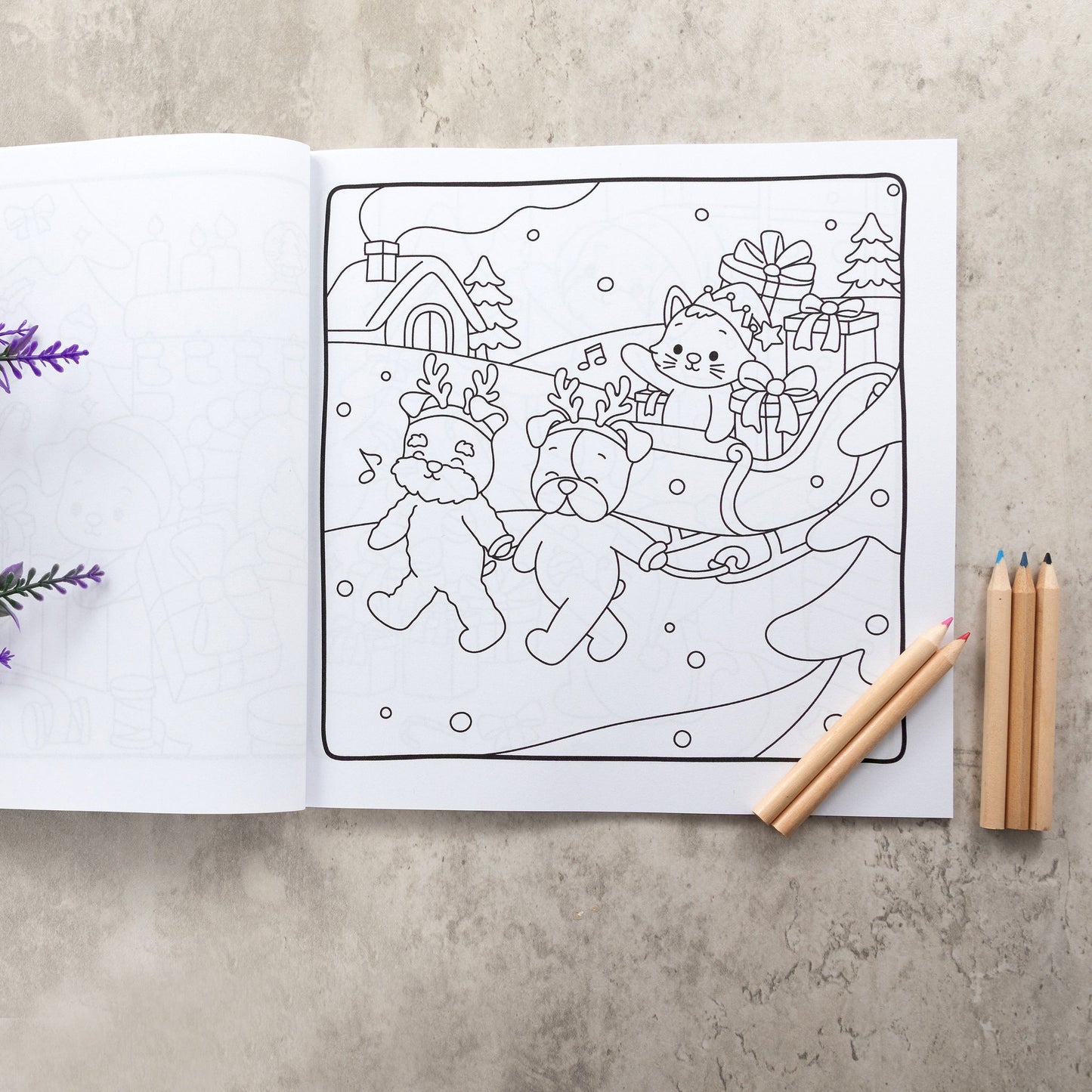 Dogs and Cats In Christmas Hats | Festive Colouring Book