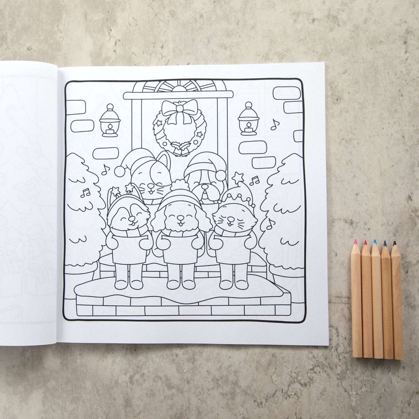 Dogs and Cats In Christmas Hats | Festive Colouring Book