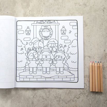 Dogs and Cats In Christmas Hats | Festive Colouring Book