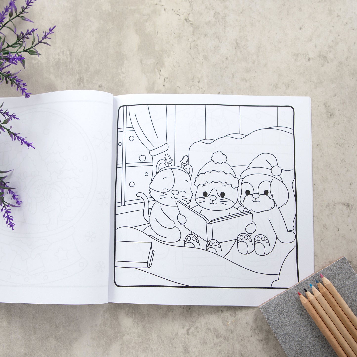 Dogs and Cats In Christmas Hats | Festive Colouring Book