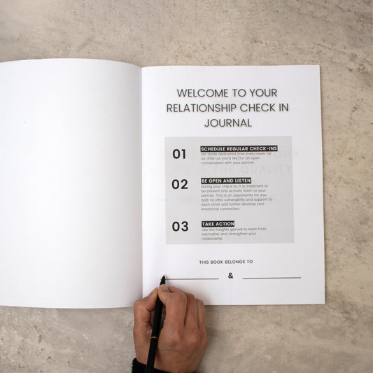 The first page of connect more: the relationship check in journal by EMF publishing 