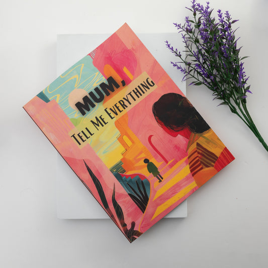 Mum, tell me everything journal on a countertop. A book by the same creators of 99 dates to remember